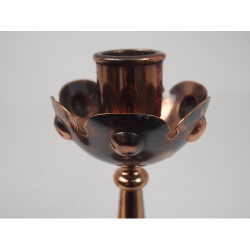 508 - A PAIR OF W.A.S. BENSON STYLE COPPER CANDLESTICKS