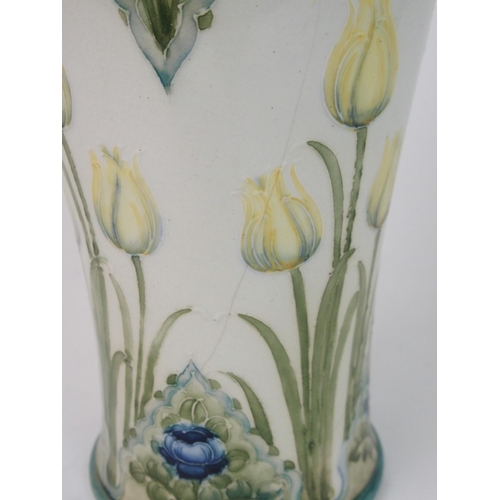 517 - A WILLIAM MOORCROFT FOR JAMES MACINTYRE 'TULIPS AND ROSE' PATTERN VASE