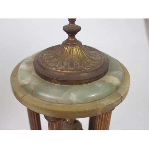 526 - A FRENCH GREEN ONYX CLOCK GARNITURE