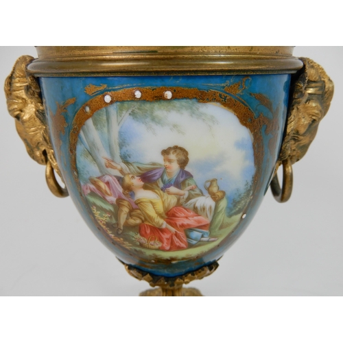 553 - A PAIR OF SEVRES STYLE URN LAMPS