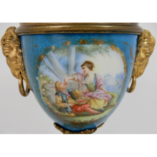 553 - A PAIR OF SEVRES STYLE URN LAMPS