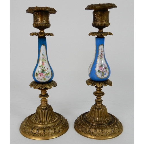 553 - A PAIR OF SEVRES STYLE URN LAMPS