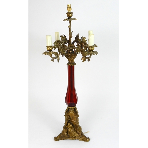 557 - AN ANTIQUE CANDELABRA TABLE LAMP