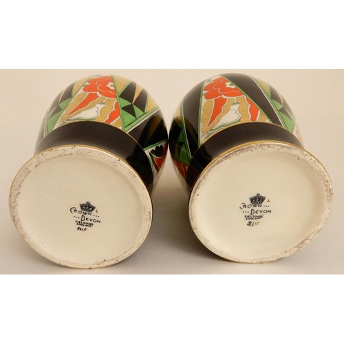 560 - A PAIR OF ART DECO CROWN DEVON FIELDING'S ORIENT PATTERN VASES