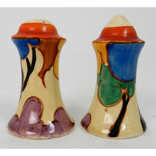 567 - A CLARICE CLIFF FANTASQUE 'BLUE AUTUMN' SALT AND PEPPER POT