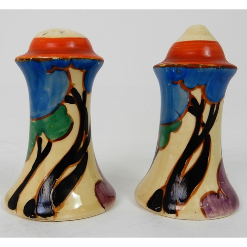 567 - A CLARICE CLIFF FANTASQUE 'BLUE AUTUMN' SALT AND PEPPER POT