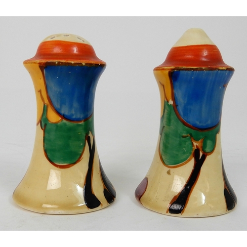 567 - A CLARICE CLIFF FANTASQUE 'BLUE AUTUMN' SALT AND PEPPER POT