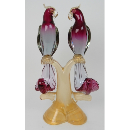 569 - A LARGE MURANO GLASS PARROT GROUP