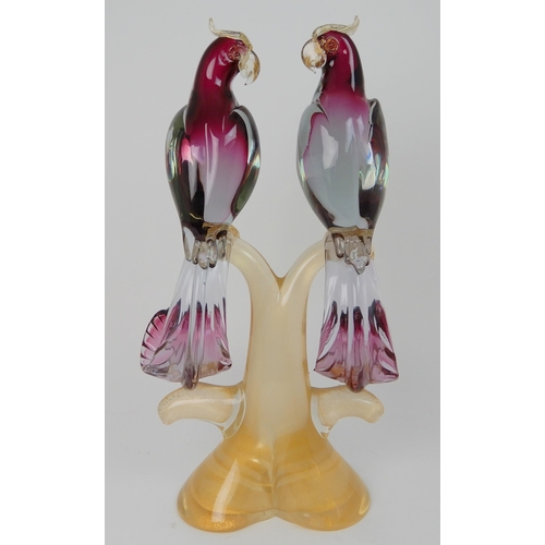 569 - A LARGE MURANO GLASS PARROT GROUP