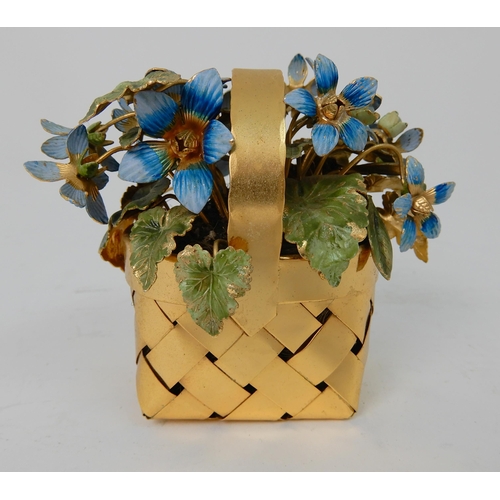 580 - A STERLING SILVER-GILT AND ENAMEL BASKET OF FLOWERS  BY CARTIER