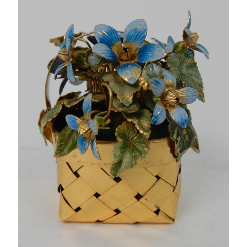 580 - A STERLING SILVER-GILT AND ENAMEL BASKET OF FLOWERS  BY CARTIER