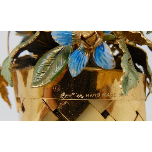 580 - A STERLING SILVER-GILT AND ENAMEL BASKET OF FLOWERS  BY CARTIER