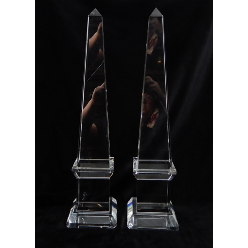 581 - A PAIR OF CUT CRYSTAL OBELISKS