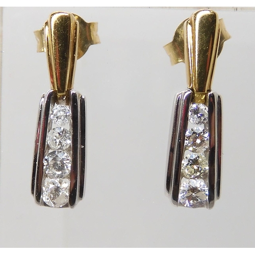 622 - A PAIR OF 18CT GOLD DIAMOND DROP EARRINGS