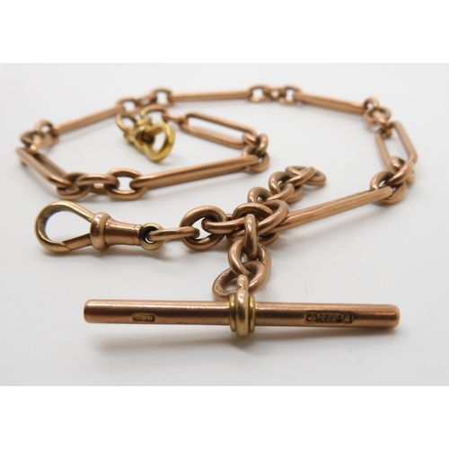 631 - A 9CT ROSE GOLD FOB CHAIN WITH 'T' BAR  AND TWO CLASPS