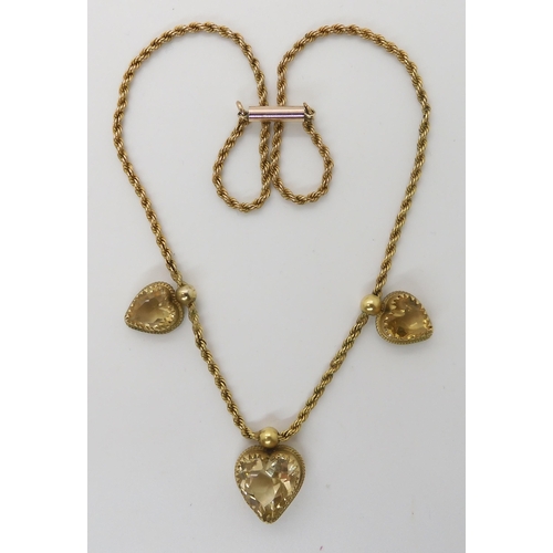 647 - A VINTAGE CITRINE HEART NECKLACE