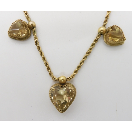 647 - A VINTAGE CITRINE HEART NECKLACE