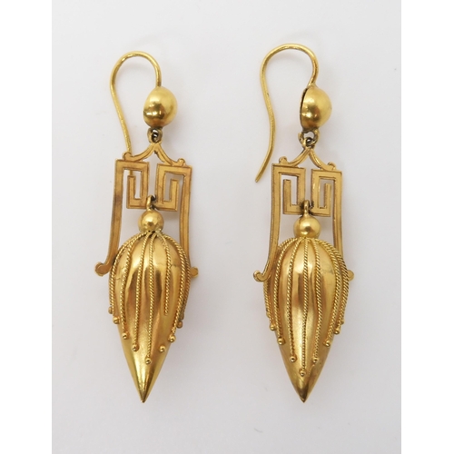 659 - A PAIR OF VICTORIAN YELLOW METAL DROP EARRINGS