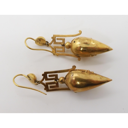 659 - A PAIR OF VICTORIAN YELLOW METAL DROP EARRINGS