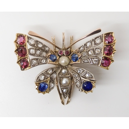 664 - A VINTAGE GEM SET BUTTERFLY BROOCH