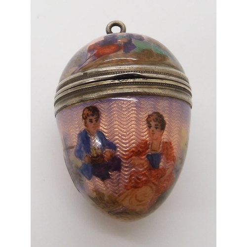 667 - A GUILLOCHE ENAMEL EGG SHAPED VINAIGRETTE PENDANT