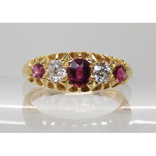 678 - AN 18CT GOLD SYNTHETIC RUBY AND DIAMOND RING