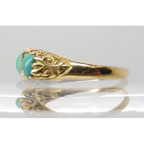 689 - AN 18CT GOLD TURQUOISE AND DIAMOND RING