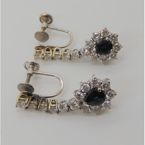 695A - A PAIR OF SAPPHIRE AND DIAMOND DROP EARRINGS