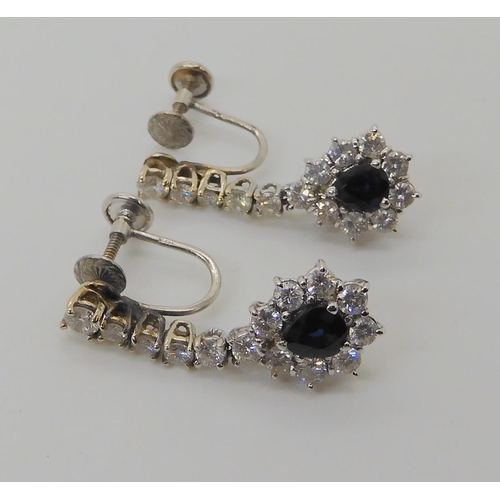 695A - A PAIR OF SAPPHIRE AND DIAMOND DROP EARRINGS