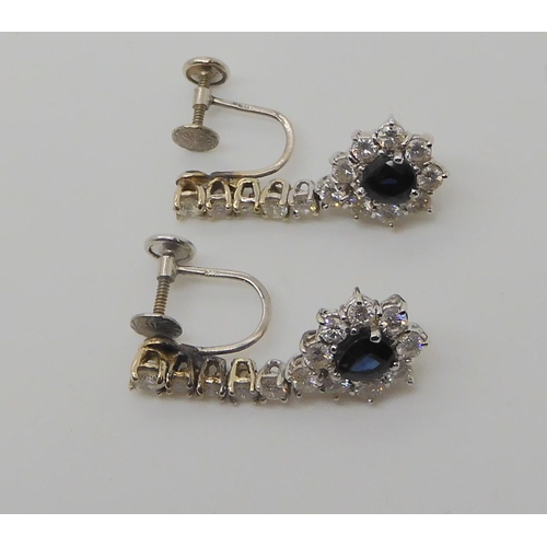 695A - A PAIR OF SAPPHIRE AND DIAMOND DROP EARRINGS