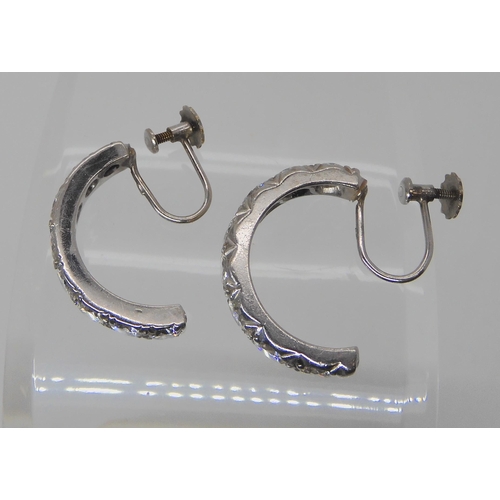 695C - A PAIR OF 9CT WHITE GOLD DIAMOND HOOP EARRINGS