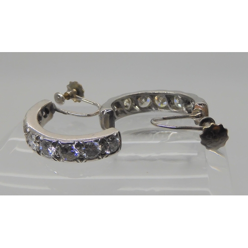 695C - A PAIR OF 9CT WHITE GOLD DIAMOND HOOP EARRINGS