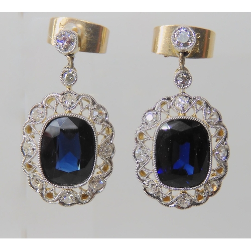 721 - A PAIR OF SAPPHIRE AND DIAMOND DROP EARRINGS