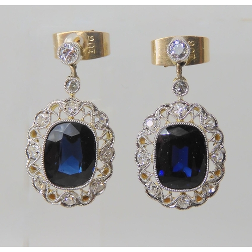 721 - A PAIR OF SAPPHIRE AND DIAMOND DROP EARRINGS