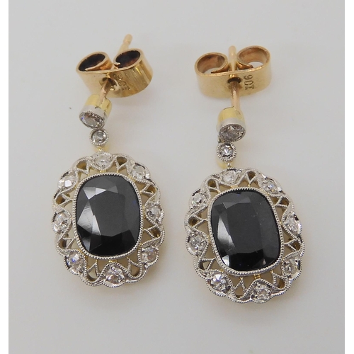 721 - A PAIR OF SAPPHIRE AND DIAMOND DROP EARRINGS