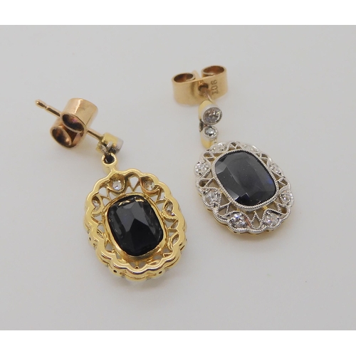 721 - A PAIR OF SAPPHIRE AND DIAMOND DROP EARRINGS