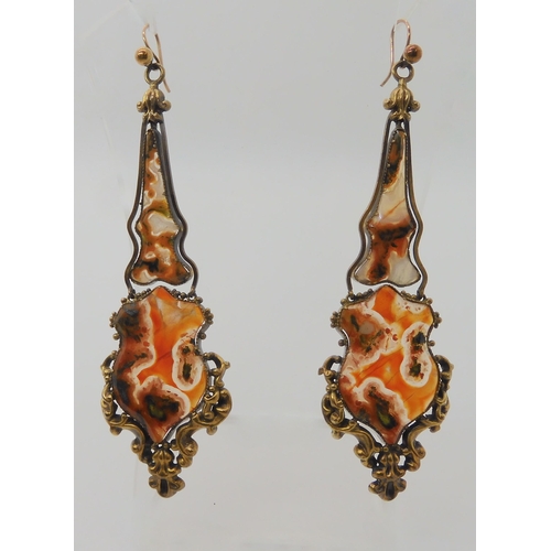 722 - A PAIR OF VICTORIAN AGATE SLICE STATEMENT EARRINGS