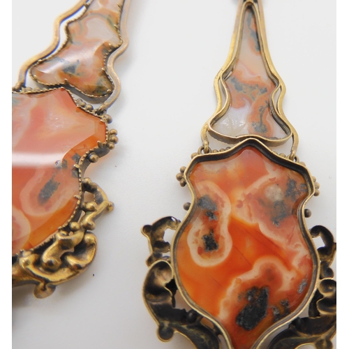 722 - A PAIR OF VICTORIAN AGATE SLICE STATEMENT EARRINGS