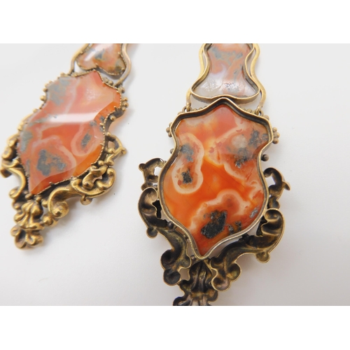 722 - A PAIR OF VICTORIAN AGATE SLICE STATEMENT EARRINGS