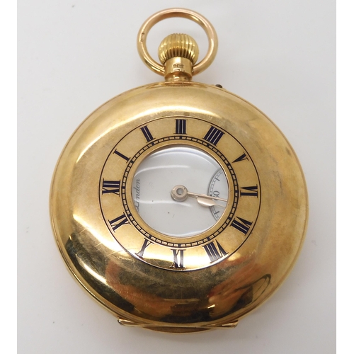 806 - A 9CT J.W.BENSON HALF HUNTER POCKET WATCH