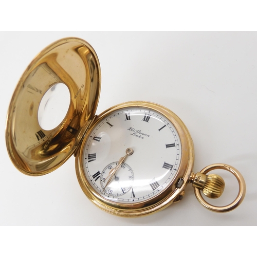 806 - A 9CT J.W.BENSON HALF HUNTER POCKET WATCH