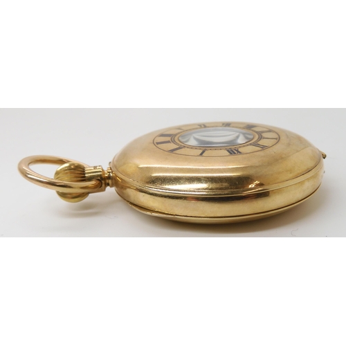 806 - A 9CT J.W.BENSON HALF HUNTER POCKET WATCH