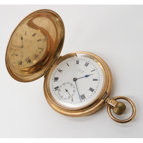 808 - A 9CT GOLD FULL HUNTER ELGIN POCKET WATCH