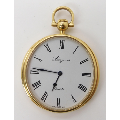 809 - A YELLOW METAL LONGINES QUARTZ POCKET WATCH