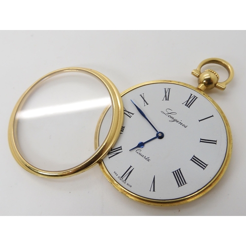 809 - A YELLOW METAL LONGINES QUARTZ POCKET WATCH