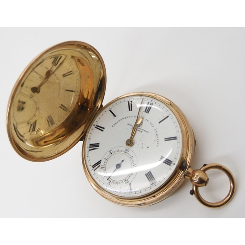 810 - A 9CT GOLD JOHN FORREST FULL HUNTER POCKET WATCH