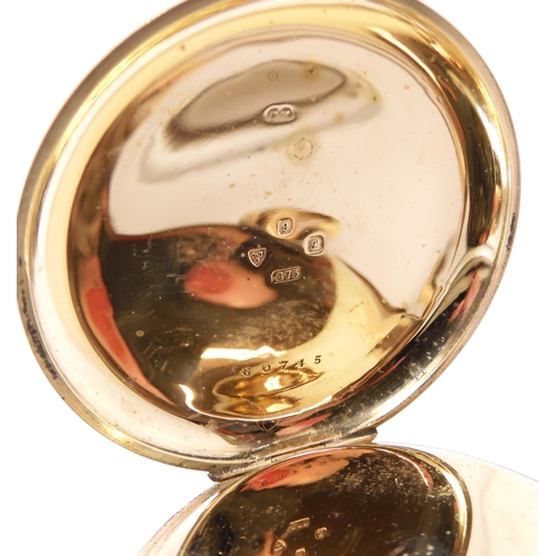 810 - A 9CT GOLD JOHN FORREST FULL HUNTER POCKET WATCH