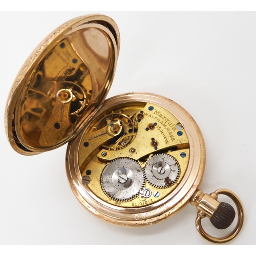 820A - A 9CT GOLD WALTHAM FULL HUNTER POCKET WATCH