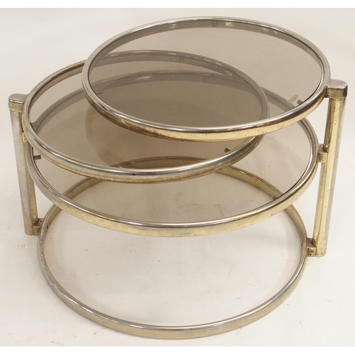 118 - A MILO BAUGHMAN STYLE BRASS THREE TIER SWIVEL TABLE