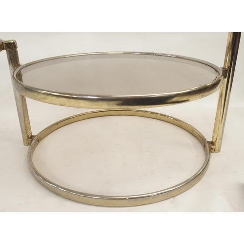 118 - A MILO BAUGHMAN STYLE BRASS THREE TIER SWIVEL TABLE